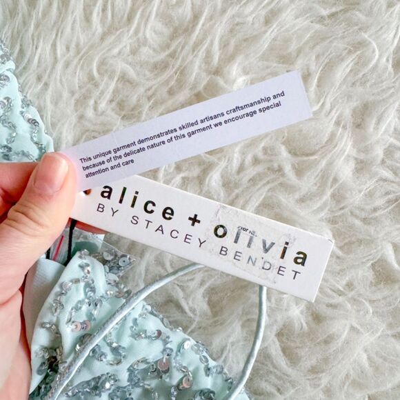 NWT! Alice + Olivia Palmira All-Over Sequin Chiffon Dress - Venus Blue | Size 6 - Picture 11 of 13